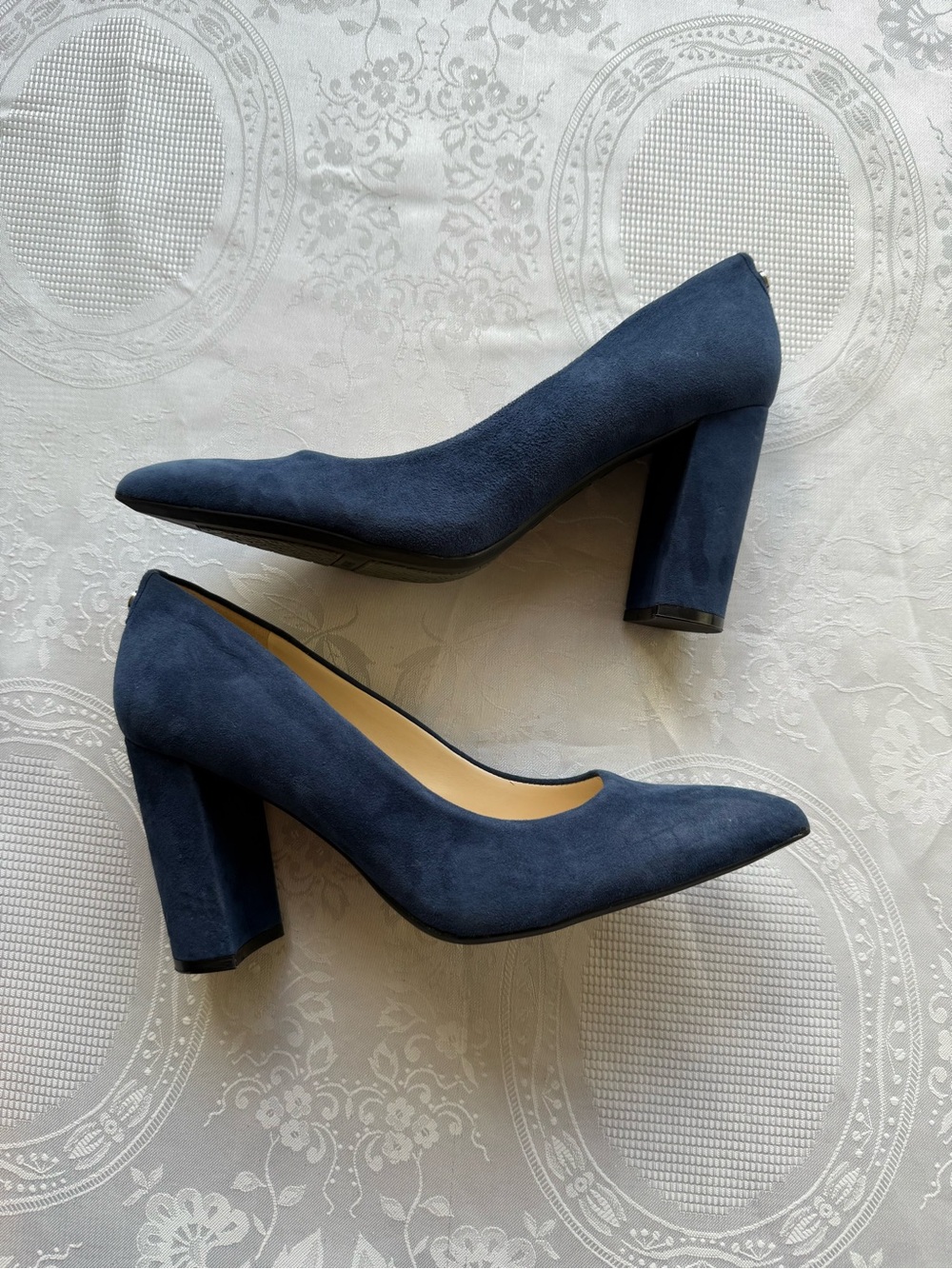 Nine West 9+9 Technology Classic Navy Suede Block Heel Pumps Women's Size 8.5M
